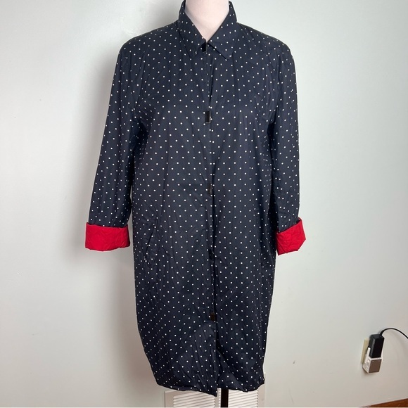 Lauren Ralph Lauren Jackets & Blazers - Lauren Ralph Lauren Navy Polka Dot Trench Coat with Red Lining
